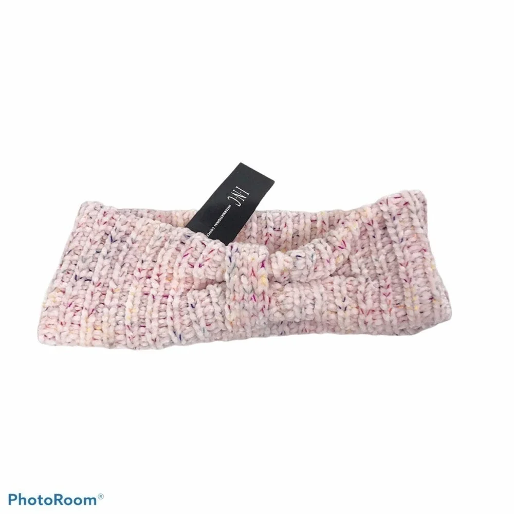 INC space dyed chenille bow headwrap pink